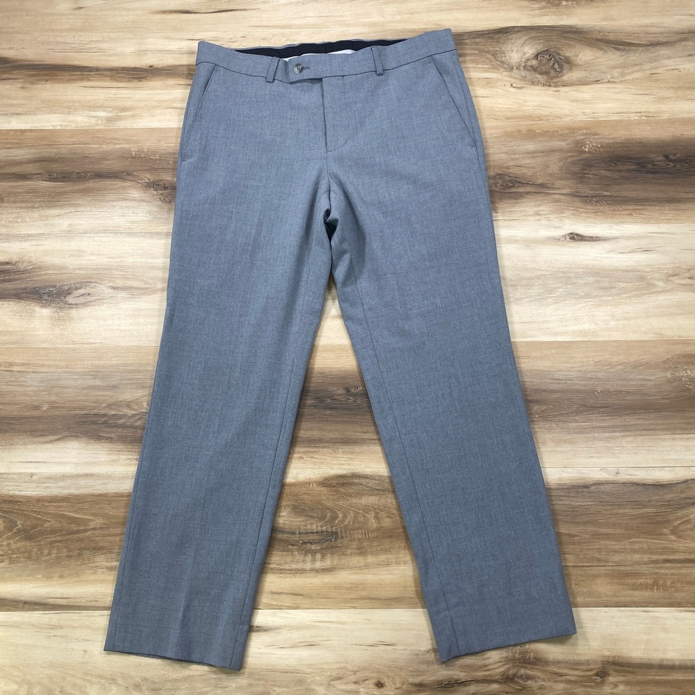 Egara Dress Pants Mens 33x27 Viscose Blend Flat Front Gray Professional